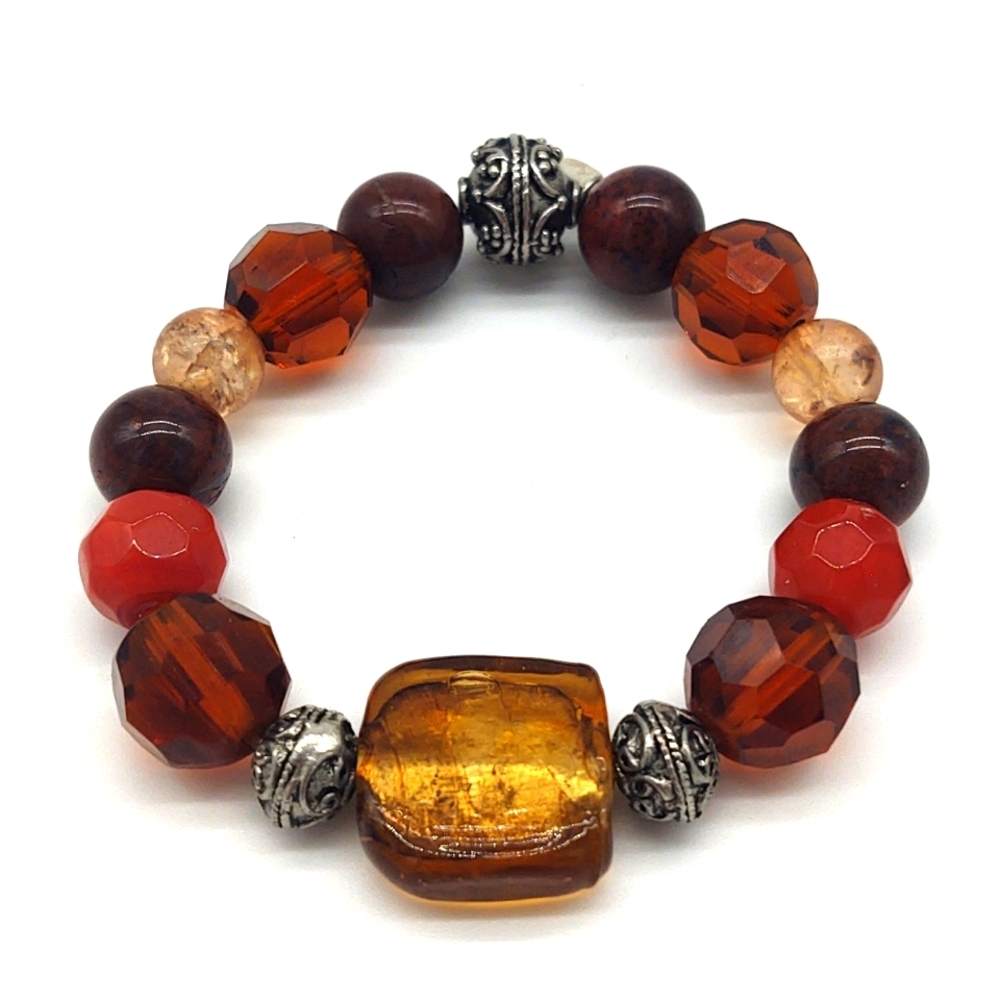 Red glass beaded stretch bracelet